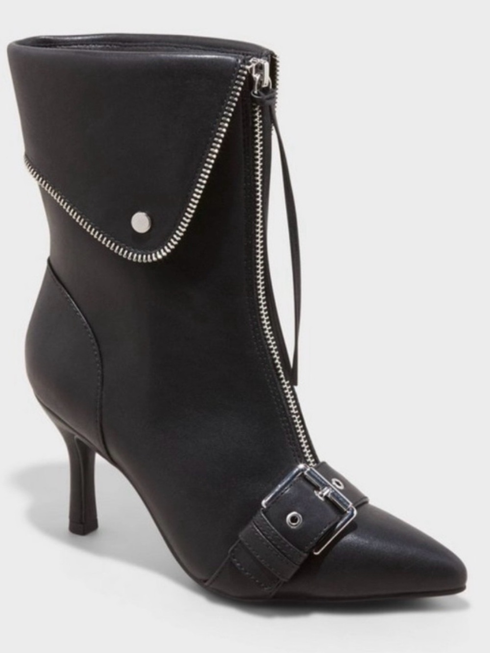 a new day Black Pointed Zip & Buckle Heeled Ankle Boots